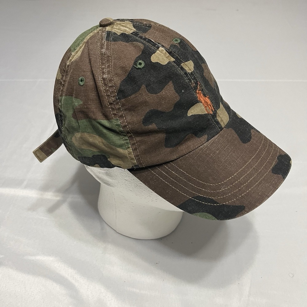 Polo Ralph Lauren Hat Cap Mens Woodland Camo Military Canvas Strapback Rare Pony